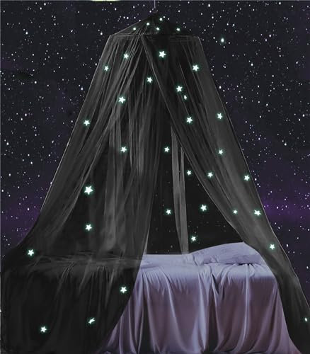 South to East Betthimmel mit fluoreszierenden Sternen, leuchtet im Dunkeln, Moskitonetz für Baby, Kinder, Jungen, Mädchen, Tochter. Galaxy Betthimmel für Babybett, Kinderbett, Schwarz