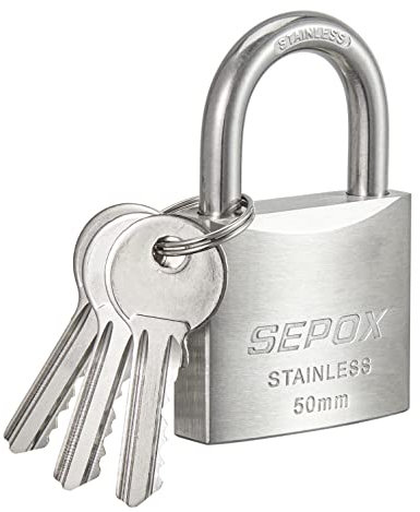 SEPOX Outdoor Padlock with Key Stainless Steel Lock Body and Shackle Waterproof Keyed Pad Lock Heavy Duty Padlock and Key Weatherproof for Gate Chain Shed Boat Marine (40mm SS304) (1x SS 50mm)