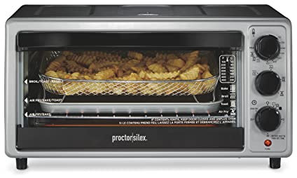 Proctor Silex Simply-Crisp Toaster Oven Air Fryer Combo mit 4 Funktionen, einschließlich Konvektion, Backen & Braten, passend für 6 Scheiben oder 30,5 cm Pizza, automatische Abschaltung, Schwarz