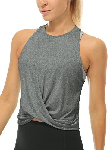 icyzone Damen Sport Tank Top Racerback Yoga Fitness Crop Top Ärmelloses Gym Shirt Oberteile
