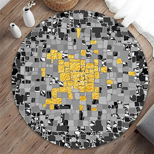 Highdi Alfombras Redondas, Tapete Redondo Lavable Antideslizante, Alfombra de Área Redonda Grande para Salón, Sofá, Mesa de Café, Estudio, Comedor, Dormitorio, Oficina (140cm,Cristal Negro)