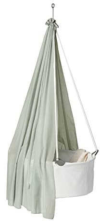 Leander Babywiege weiß mit Matratze und Schleier sage green