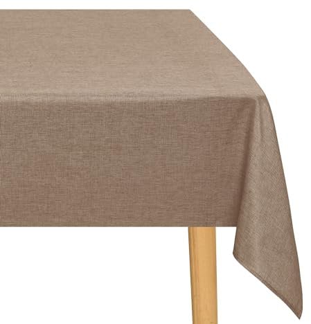 JIUZHEN Khaki Tischdecke Abwaschbar Tischdecken Leinenoptik für Esszimmer, Garten, Outdoor,Hochzeiten Wasserabweisend Tischtuch Eckig 135X200 cm
