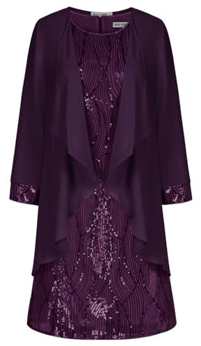 Damen Ärmelloses Paillettenkleid mit Rundhalsausschnitt Sexy Party Cocktail Abendkleid Dunkellila XL