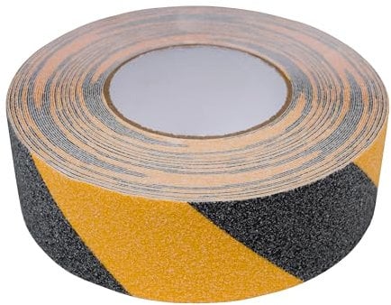 PROlac Anti-Rutsch-Klebeband (50 mm × 18 m) | Selbstklebendes Antirutsch Band in Gelb/Schwarz | Anti-Rutsch-Tape als Treppen-Rutschschutz, Griptape-Skateboard | Haftet auf Beton/Holz/Metall/Kunststoff