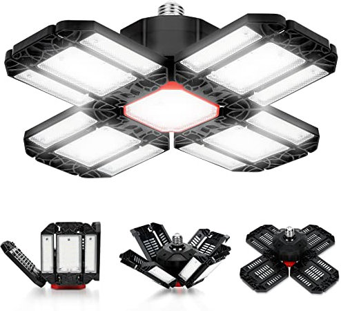 Daromigo 200W LED Garagenleuchte Werkstattlampe, 20000LM 6500K Verformbare Deckenlampe mit 12 Verstellbaren Paneelen, E26 / E27 Werkstattbeleuchtung für Keller Geschäft, Garage