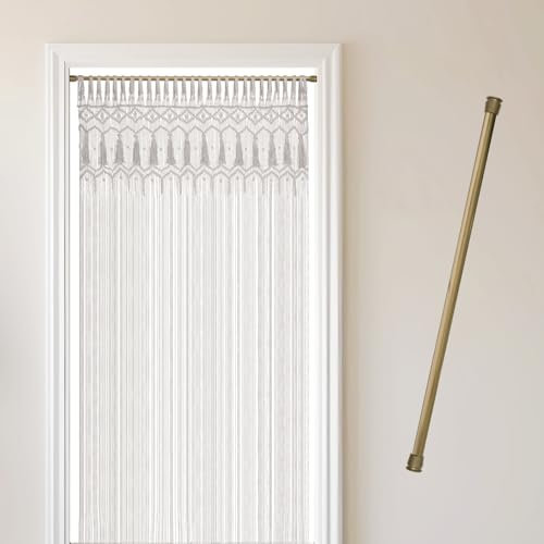 Cozyor Makramee Boho Vorhang + Klemmstange 70-120 cm ohne Bohren Türvorhang Fenstervorhang 132x200cm Raumteiler, Wandbehang & Deko weiß Gold, Hochzeit, Wohnzimmer