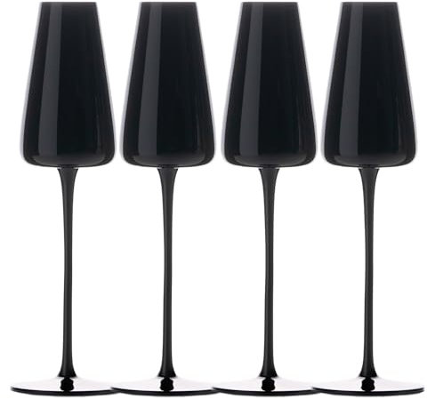 INTIRILIFE 4x Champagner Glas mit modernen Design in Schwarz- 220 ml Füllmenge - Sekt Prosecco Glas Spülmaschinenfest Kristallglas stoßfest