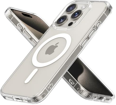 MobNano Hybrid Magnetisch Durchsichtig Hülle für iPhone 15 Pro Hülle [Kompatibel mit MagSafe] Stoßfest Bumper Transparent Starke Magnet Handyhülle Clear Silicone iPhone 15pro Case - Klar
