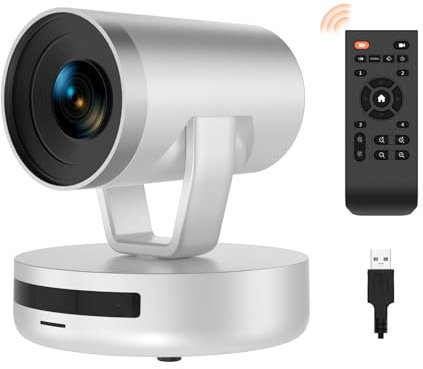Nuroum V403 PTZ Webcam, Doble Micrófono Zoom óptico 5X/Autofocus, 1080P Cámara Web de Videoconferencia con 122°Gran Angular/Control Remoto, para Conferencia/Zoom/Skype/Teams/Mac/PC