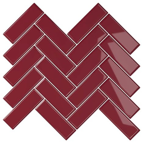 VEELIKE Mattonelle Adesive Cucina Herringbone Retrò Rosso Piastrelle Adesive Bagno Adesivi per Piastrelle da Parete Paraschizzi Cucina Muro Adesivo Lavanderie Rimovibili 30,5 cm x 30,5 cm 12 Pezzi