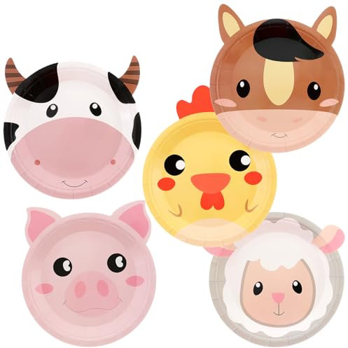 Generic Farm Animal Birthday Decorations 50Pcs Farm Animals Party Paper Plates Farm Animal Shaped Disposable Plates for Birthday Baby Shower Farm House Fun Barnyard Animals Party Supplies, 7inch