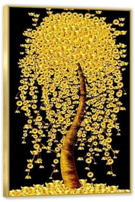 MOBYAT Moderner Goldrahmen,schwarze Geldbäume,Drucke auf Leinwand,Gemälde,Wandkunst,einfache Landschaft,Poster,Wohnzimmer,Heimbüro,Dekor,Bild,90x60cm(36x24 Zoll) goldener Rahmen