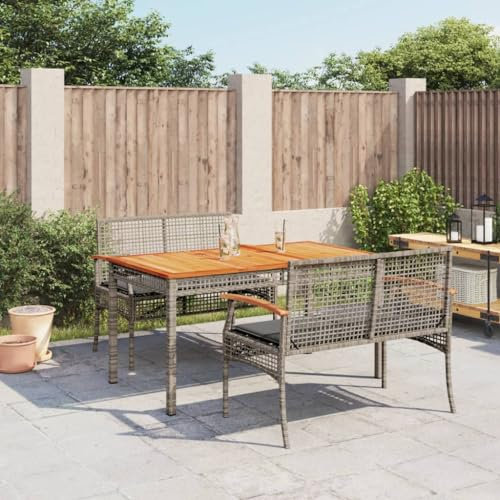 Iiaky 3-TLG. Garten-Essgruppe mit Kissen GartenmöBel Set Garten Sitzgruppe Balkon MöBel Set Grau Poly Rattan