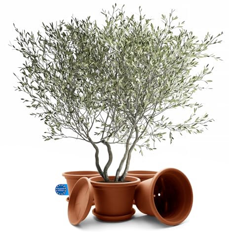 BigDean 4 Stück Blumentopf mit Untersetzer rund ø 40 cm Terracotta – wetterfester Pflanzkübel Made in Europe