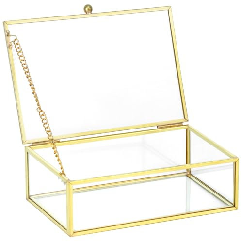 QWORK® Goldene Schmuckbox, Schmuckkoffer, Schmuckaufbewahrung mit Deckel, 15x10x5cm Vintage Schmuckbox