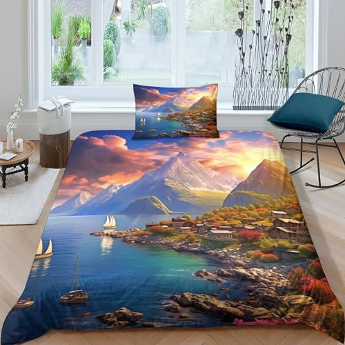 ENYISIYULO Twilight Beach Bettbezug Bettwäsche-Sets Kinderbettwäsche-Set Reißverschluss Mit Kissenbezug Betten Set Für Jugendliche Kinder Schlafzimmer Single（1Tier5x200cm）