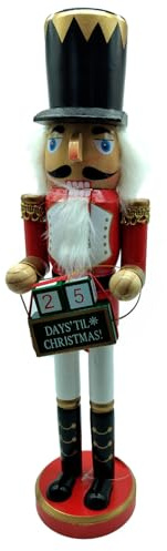 AC - Figura de Cascanueces con Calendario Navideño - Fabricado en Madera - Incluye Palanca para Abrir el Cascanueces - Artículo para decoración navideña - 38 x 10 x 9 cm