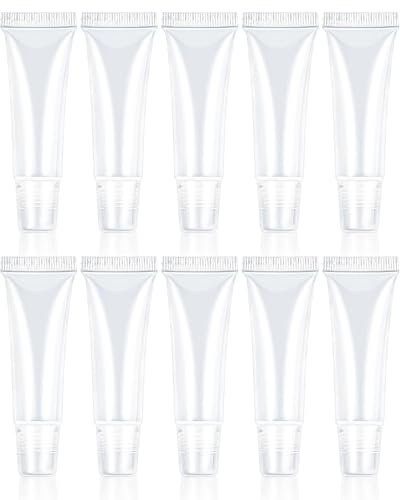 BNREOZA 10 Envases Vacíos para Brillo de Labios, Envases de Viaje, Envases para Muestras de Cosméticos, Dispensadores Vacíos, Botellas de Plástico Llenas de Gel de Ducha,Bálsamo Labial, Loción (15ml)