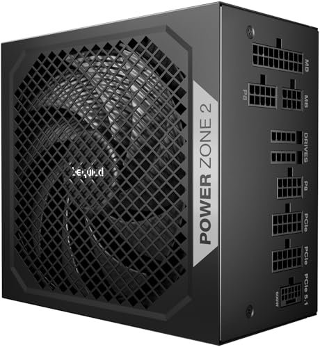 be quiet! Power Zone 2 1000W Fuente de alimentación, 80 Plus® Platinum, Cybenetics Platinum, refrigeración semipasiva, Ventilador Pure Wings 3, ATX 3.1, PCIe 5.1, Conector 12V-2x6, raíl de 12 V