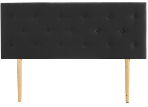 IDIMEX Kopfteil BLOMIN mit Holzbeinen 140 cm schwarz - gepolstertes Bettkopfteil mit hochwertigem Stoffbezug & Elegante Zierknöpfe, passend für Doppelbetten