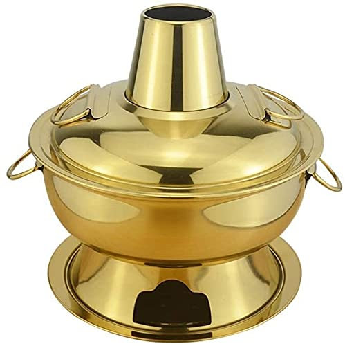 fondue， Chinesischer traditioneller Hotpot, Hot Pot Mongolischer Hot Pot, Hot Pot aus reinem Kupfer, alter Hot Pot, Hot Pot aus 304 Edelstahl, Hot Pot mit Holzkohle(Gold)