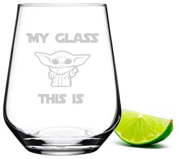 KS Laserdesign Glas mit Gravur Baby-Yoda My Glass this is, lustige Geschenke Gechenkidee Star Wars Fans, Geburtstagsgeschenke, Weihnachten, Geburtstag Frauen Männer witzig