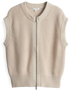 OPUS Damen Strickjacke | Gerippte Strickweste DUFKA Regular aus Baumwolle Natural Glaze, L