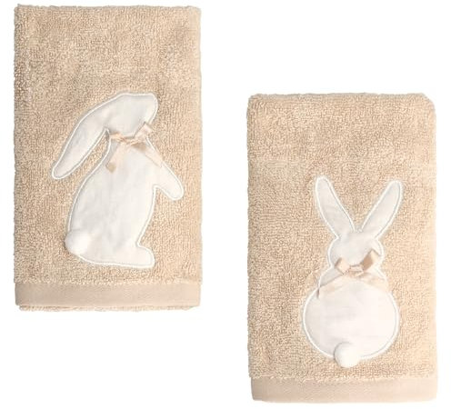 home&you - Händtuch Sipro 30x50 cm, 2er-Set, Osterdeko, Osterhase, Waschtücher für Bad, Frottee aus weicher Baumwolle - Beige