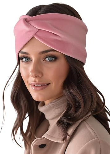 Vivisence Damen Stirnband Herbst Winter Gestrickt Mit Dekorativem Knoten Weich Und Warm Elastisch Kopfband Ideal Für Kühle Tage Modeaccessoire Outdoor Alltag, Rosa,Einheitsgröße