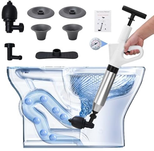 ANTREATU Toilet Plungers for Unblocking Stainless Steel Toilet Unblocker Heavy Duty with 4 Replaceable Heads & Inflatable Footbed, Plungers for Bathroom, Sinks, Baths, Showers, Floor Drains & Pipes