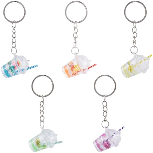 SUNNYCLUE 5 Farbe Milchtee Schlüsselanhänger Leuchtend Im Dunkeln Fruchtbecher Anhänger Süße Schlüsselanhänger Kawaii Getränke Schlüsselanhänger Bubble Tea Anhänger Für Handtaschen Geldbörsen Taschen