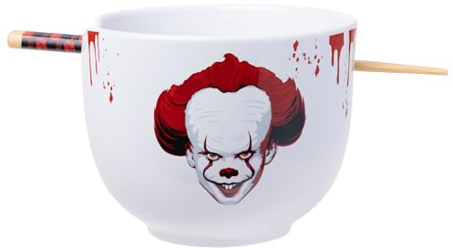Silver Buffalo IT Pennywise The Clown Time to Float Ceramic Ramen Noodle Rice Bowl with Chopsticks, Microwave Safe, 20 Ounces