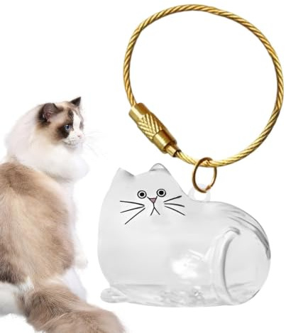 Bouteille de rangement de poils de chat, porte-clés pour récupérer les poils de chat et de chien, chats transparents chats bouteille de rangement, portable pendante de rangement de cheveux mignons