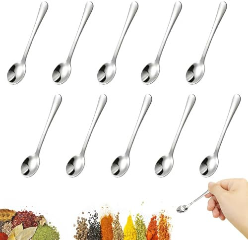10 Stück Kleine Edelstahllöffel für Gewürzgläser, Zucker & Gewürze, Mini Schaufeln für Salz, Lustiges Küchenzubehör, Perfekt für Gewürzbehälter, Kompakt & Praktisch