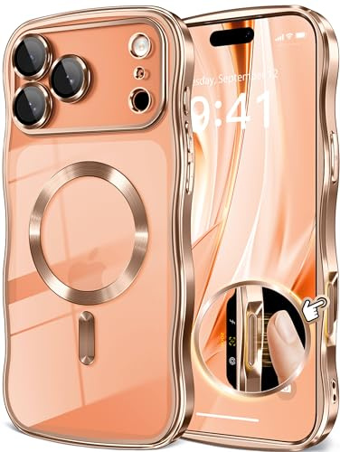 GVIEWIN für iPhone 17 Pro Max Hülle 6,9 Magnetisch Wellen Klar Stoßfest | Kompatibel mit MagSafe,Vollständiger Kameraschutz,Nie Vergilbung,Elektroplattiert Bumper,Handyhülle 2025,Klar/Roségold