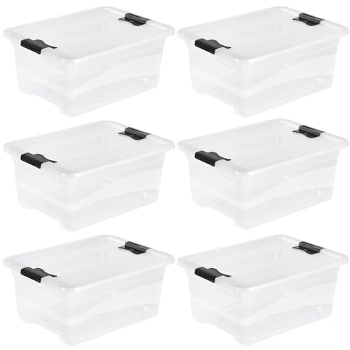 keeeper cornelia 6x Aufbewahrungsbox mit Deckel und Schiebeverschluss, 39,5 x 29,5 x 17,5 cm, 12 l, Transparent