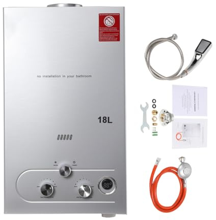 Cozyel 18L 36KW Tragbarer Gas Durchlauferhitzer Propangas Campingdusche mit Gasdruckminderer, für Dusche im Außenbereich Warmwasser Camping Dusche LPG Warmwasserbereiter Warmwasser Tankless Instant