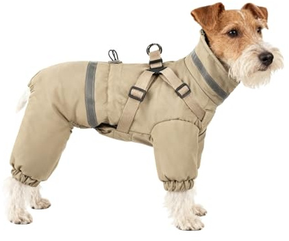 BT Bear Hunde-Wintermantel, Jacke, Outdoor, verstellbare 4 Beine, Hundejacke mit Geschirr, reflektierender Overall, wasserdichter Mantel für kleine und mittelgroße Hunde, Khaki, Größe L