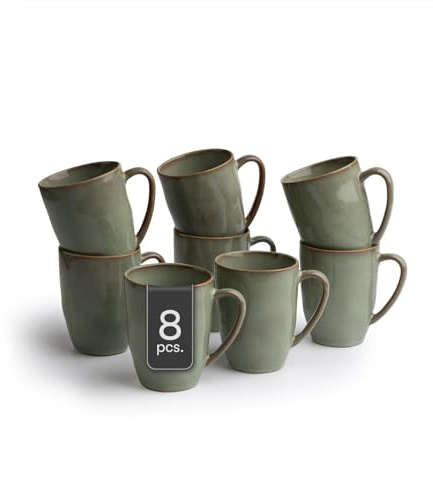Home4You Kaffeetasse - 300 ml - Mintgrün - Braun - Steingut - mit Reaktivglasur - 8er Set