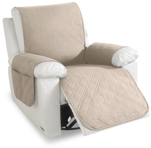 YSTELLAA Sesselschoner Für Relaxsessel 1 Sitzer, Beige | Sesselschoner Rutschfest Mit 2 Verstellbaren Riemen, Sesselbezug Anti-Flecken, Sesselüberwurf Für Möbelschutz