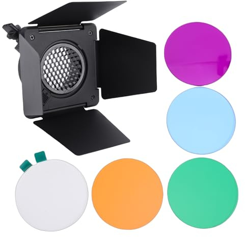 Denash Porte D'entrée à 4 Vantaux avec Grille en Nid d'abeille, Contrôle et Absorption Précis de la Lumière, Projecteur à 60 Degrés, Filtres en Gel 5 Couleurs, avec Plaques D'ombrage