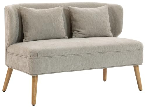 HOMCOM Sofa 2 Sitzer Kleine Couch mit Flügelrücken Doppelsofa 117 cm Beige | 2 Wurfkissen, Dick Gepolstert, Modern Polstersofa, Chenille-Optik, Holzbeine, für Kleine Räume, Wohnzimmer, Schlafzimmer