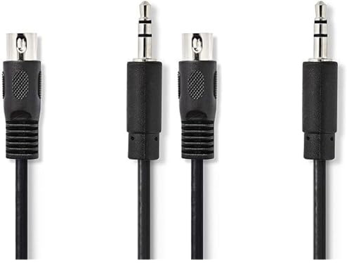 Cable de Audio DIN 5 Pines - Jack 3.5 mm - Cable Adaptador de Audio Midi | Cable Profesional | Apto para Sistema Bang & Olufsen | Color Negro | 2 Metros (Paquete de 2)