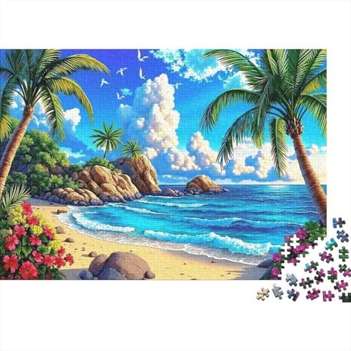 Tropischer Strand 1000 Teile Puzzle Papier für Erwachsene Palmen Stressabbau Familienzeit Geschenk 70x50cm/1000pcs