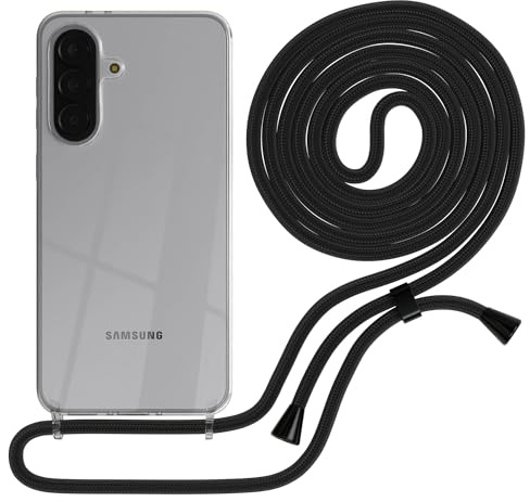 EAZY CASE Handykette kompatibel mit Galaxy A37 Handyhülle mit Umhängeband, Handykordel mit Schutzhülle, Silikonhülle, Hülle mit Band, Stylische Kette für Smartphones, Schwarz - Clips Schwarz