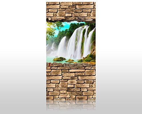 wandmotiv24 Duschrückwand 3D Wasserfall - Steinmauer 100 x 200cm (B x H) - Acrylglas 4mm M0645