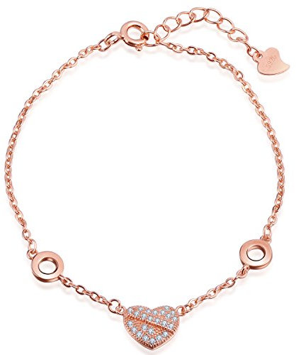 Unendlich U Fashion Herz Damen Charm-Armband 925 Sterling Silber Zirkonia Armkette Verstellbar Armkettchen, Rosegold