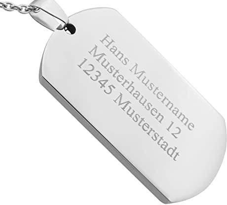 Hanessa Personalisierte Kette mit Gravur Edelstahl 50 cm mit Anhänger Dog Tag einseitig in silber - Personalisierte Halskette für Männer und Frauen - Personalisierter Schmuck Damen Herren