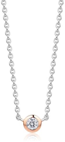 Collar Punto de Luz de Plata Miore para Mujer, Cadena en rollo de Plata de Ley 925 con Circonita Cúbica talla brillante, Bisel chapado en Oro 18Kt/750. Collar de 18 cm de largo. Collar hipoalergénico.